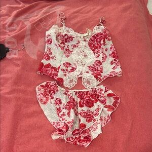 Floral Lace Women Intimates Set - Red and White